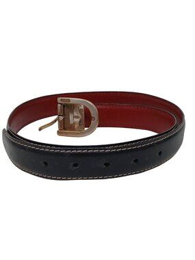 Fossil Mens Large 36 Black & Red Leather Belt GoldTone Buckle Preppy Classic I-7